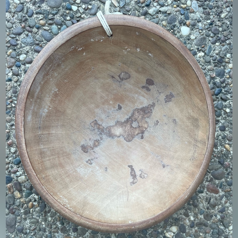 Antique Munising Dough Wood Turned Bowl W/ Primitive Hearts